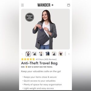 NEW WANDER PLUS Anti Theft Crossbody Bag, Sling Chest Bag in gray. NEVER USED
